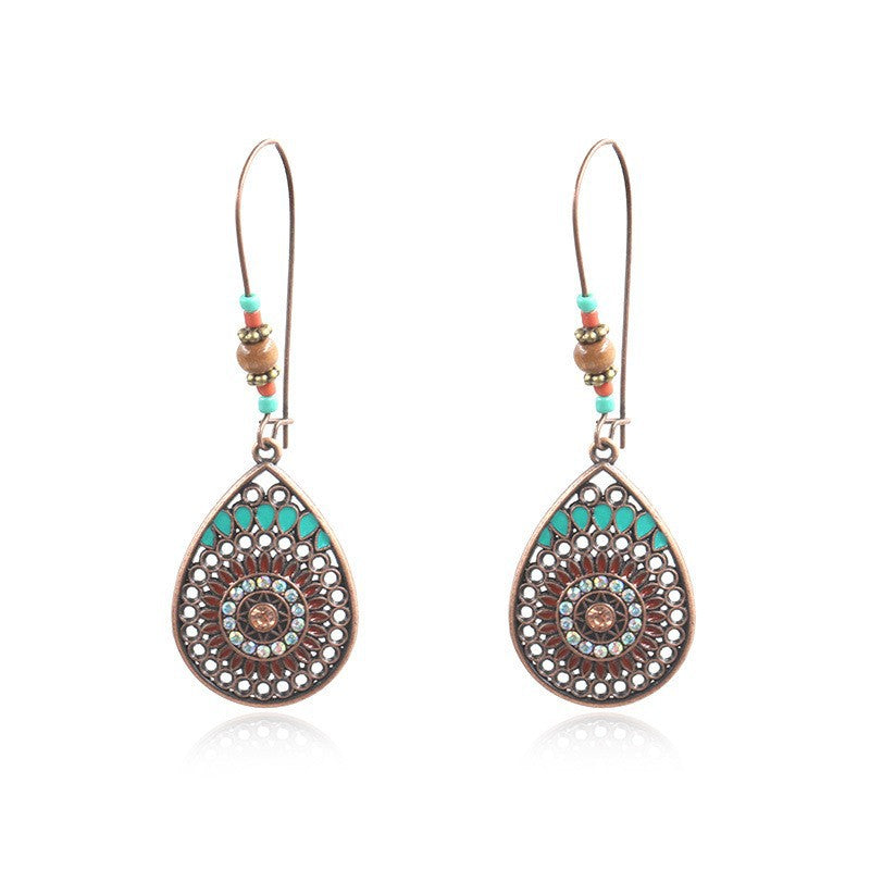 Wholesale Retro Ethnic Style Tassel Alloy Oil Drop Earrings